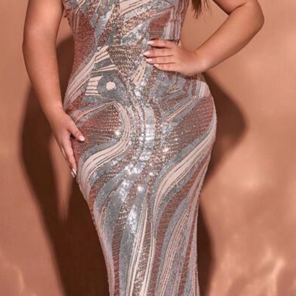 SHEIN Silver Sleeveless Sweetheart Prom Dress